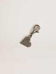 Heart-shaped charm in silver-colored brass with crystals
