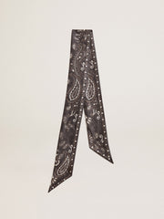 Ribbon in black silk twill with paisley pattern