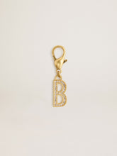 Letter B charm in gold-colored brass with crystals