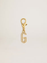 Letter G charm in gold-colored brass with crystals
