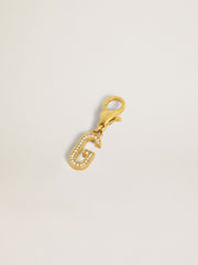 Letter G charm in gold-colored brass with crystals