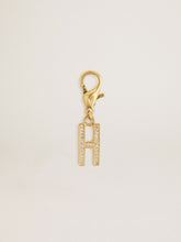 Letter H charm in gold-colored brass with crystals