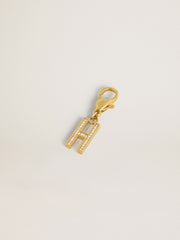 Letter H charm in gold-colored brass with crystals