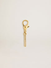 Letter I charm in gold-colored brass with crystals