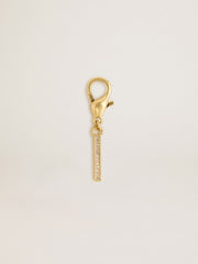 Letter I charm in gold-colored brass with crystals