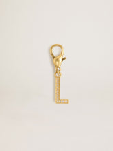 Letter L charm in gold-colored brass with crystals