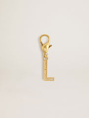 Letter L charm in gold-colored brass with crystals