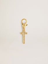 Letter T charm in gold-colored brass with crystals