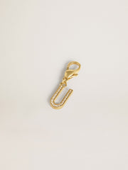 Letter U charm in gold-colored brass with crystals