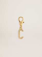 Letter C charm in gold-colored brass with crystals