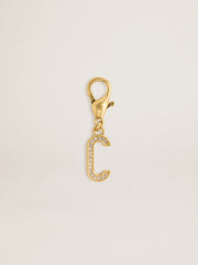 Letter C charm in gold-colored brass with crystals