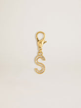 Letter S charm in gold-colored brass with crystals