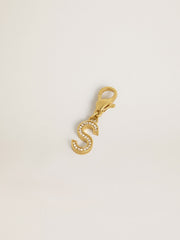 Letter S charm in gold-colored brass with crystals