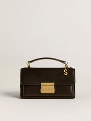 Letter S charm in gold-colored brass with crystals