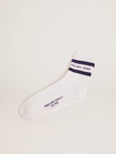 Cotton socks with distressed finishes blue stripes and logo