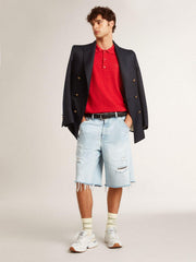 Worn-white socks with distressed details and sage-green stripes