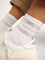 Unisex socks in white cotton with decorative crystals