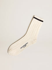 Long ribbed socks in vintage white with black stripe