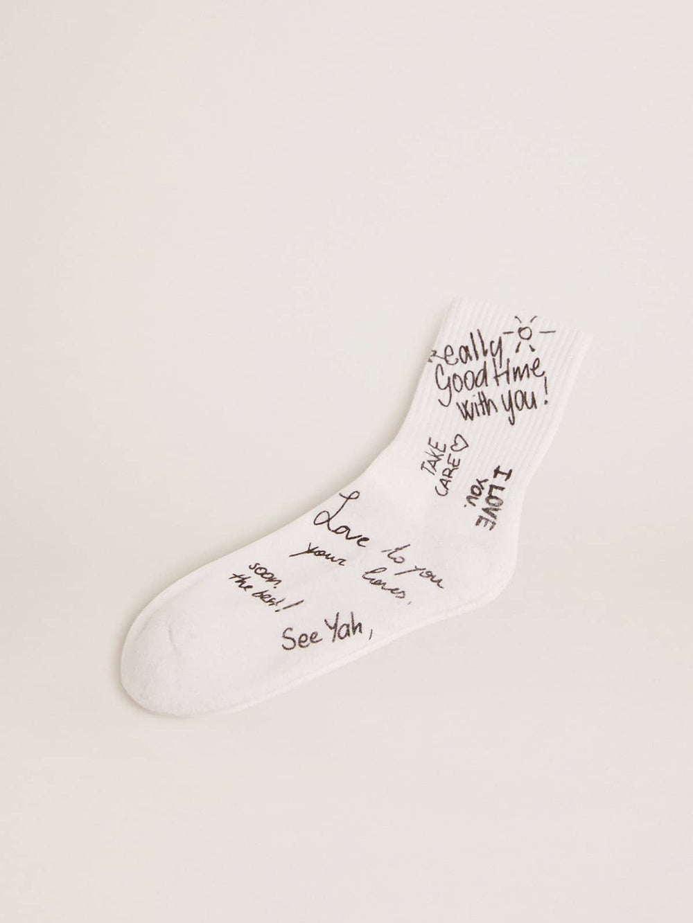 Optical white socks with black lettering
