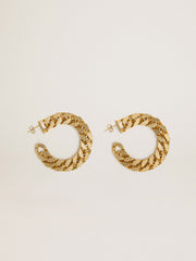 Chain hoop earrings with antique gold colored braided links