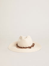 Parchment-colored fedora hat with leather band