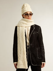 White wool scarf with embroidery