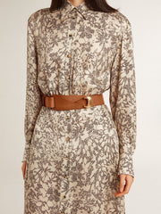 Brown leather belt with semi-circular gold buckle