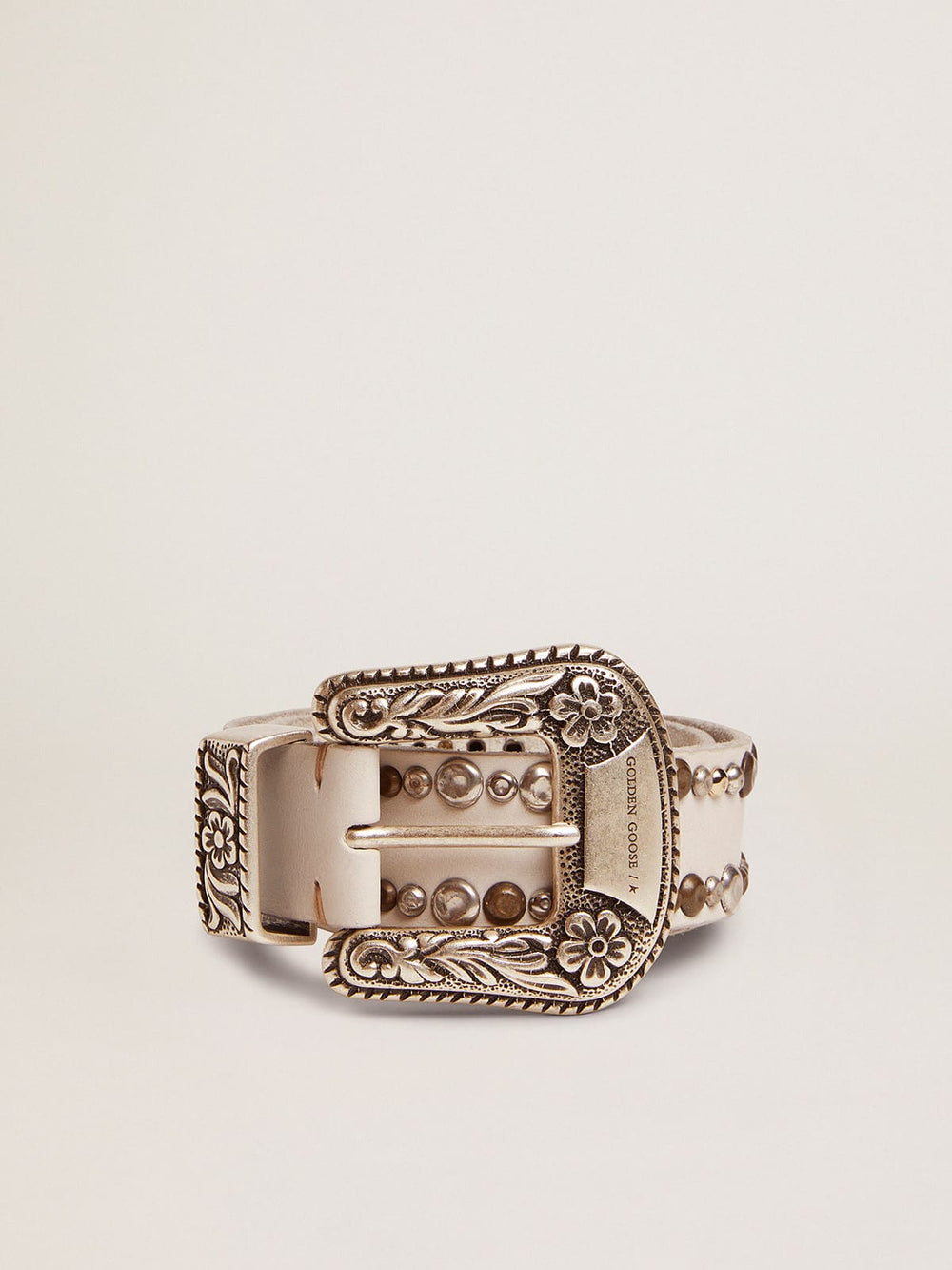 Women's belt in white leather with colored studs