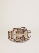 Women's belt in white leather with colored studs