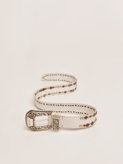 Women's belt in white leather with colored studs