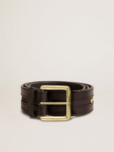 Women’s black belt in washed leather with gold studs