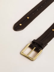 Women’s black belt in washed leather with gold studs