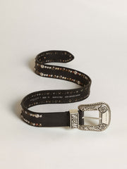 Women's belt in black leather with studs