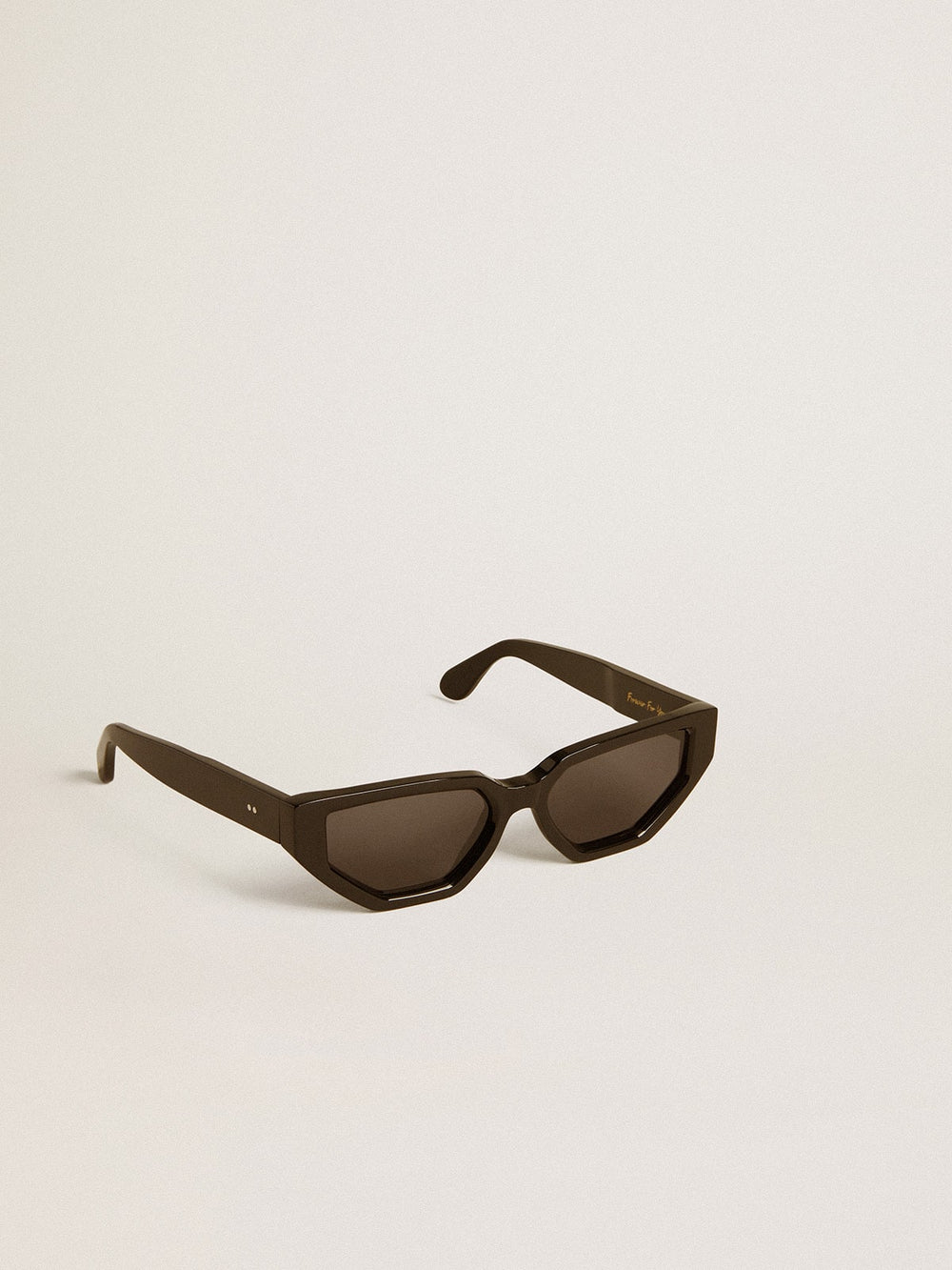 Rectangular style sunglasses with black frame and lenses
