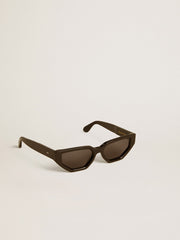 Rectangular style sunglasses with black frame and lenses
