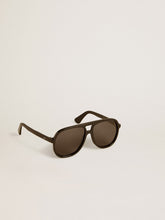Aviator style sunglasses with black frame and lenses