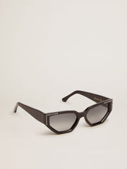Sunglasses rectangular model with black frame and crystals