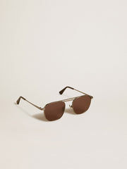 Aviator style sunglasses with black frame and lenses