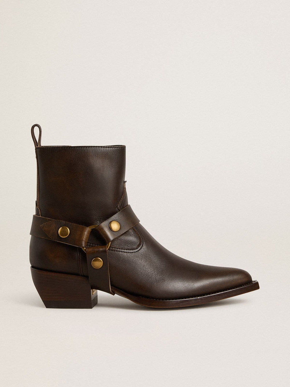 Low Debbie boots in dark brown leather with removable buckle