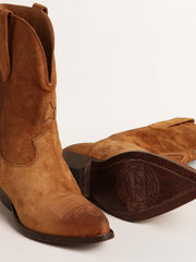 Low Wish Star boots in cognac-colored suede with inlay star