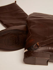 Women's Charlie boots in dark brown leather and clamp on the heel