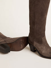 Wish Star boots in dark brown suede with tone-on-tone inlay star