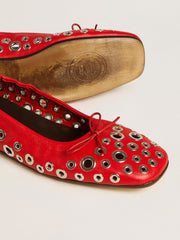 Amy ballet flats in red nappa leather with silver colored studs