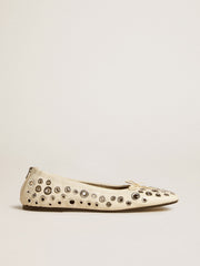 Amy ballet flats in white nappa leather with silver colored studs