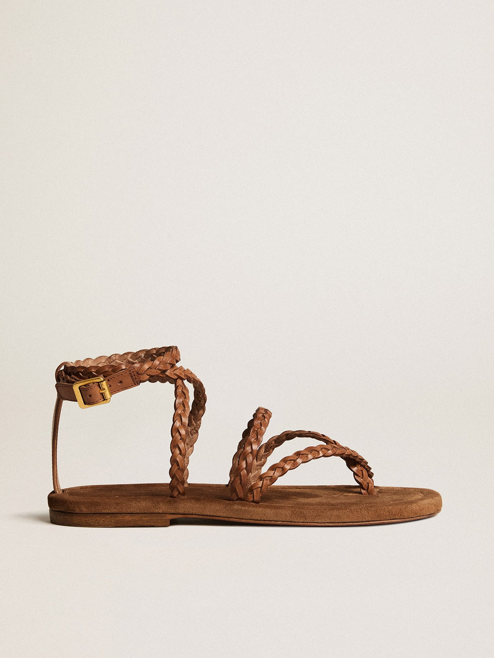 Women's Penelope flat sandals in tobacco leather with suede sole