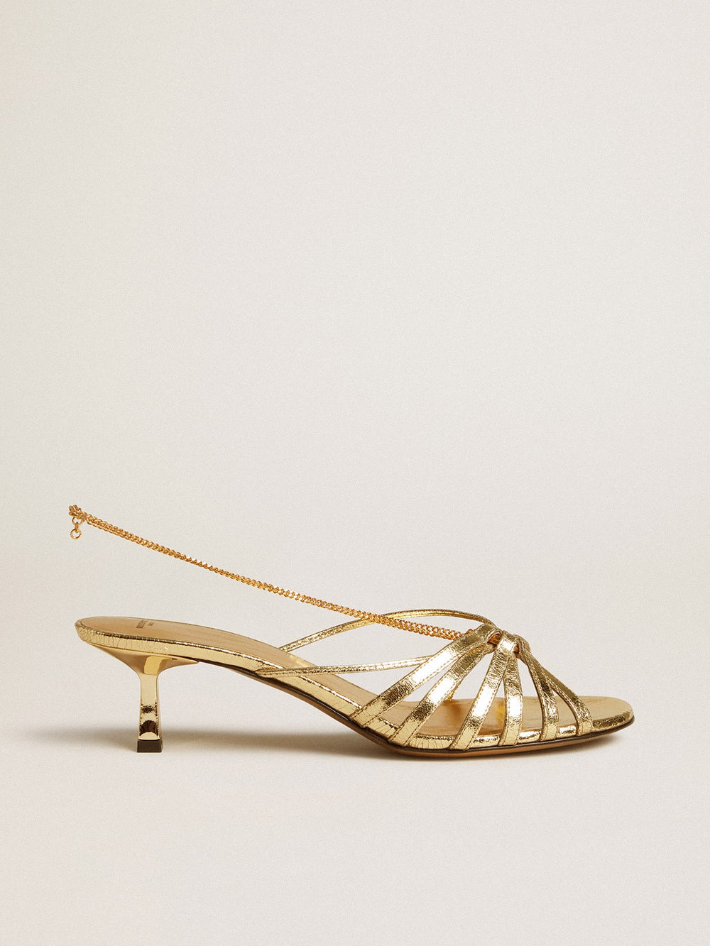 Nico kitten heel sandals in metallic gold leather