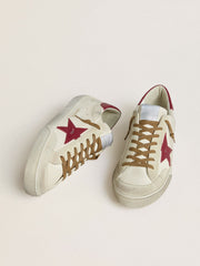 Men's Super-Star with red leather star and beige suede inserts