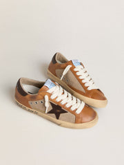 Men's Super-Star LTD in beige wool with brown leather star and camel inserts