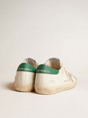 Super-Star in white leather with ice-gray suede star and green leather heel tab
