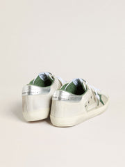 Men’s Super-Star LTD in white suede and mesh with green leather star and silver heel tab